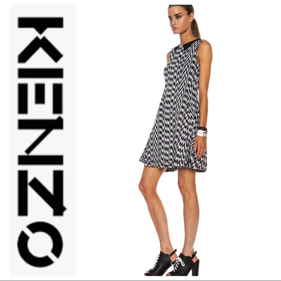 💕SALE💕Kenzo Wool Black White Noise Collar Dress - Picture 5 of 11